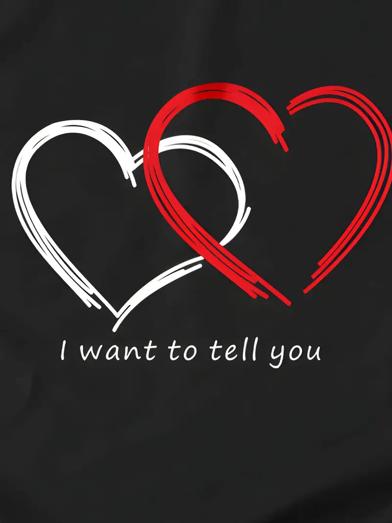 Heart & Letter Print T-shirt, Short Sleeve Crew Neck Casual Top For Summer & Spring, Women's Clothing