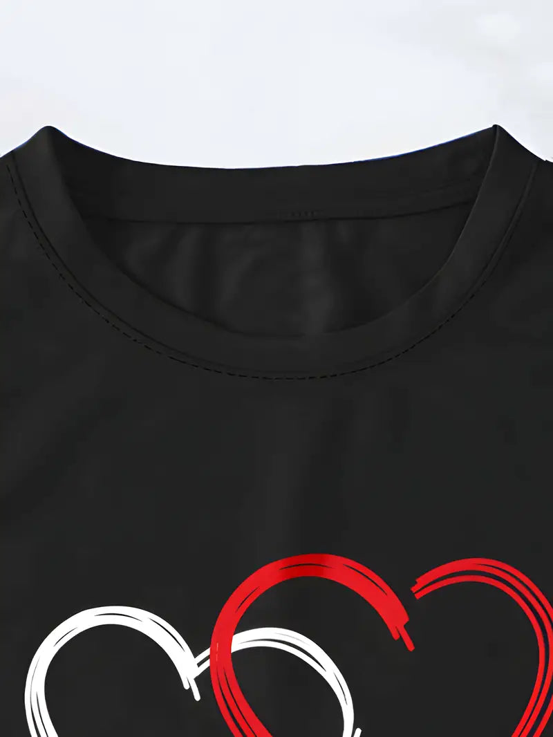 Heart & Letter Print T-shirt, Short Sleeve Crew Neck Casual Top For Summer & Spring, Women's Clothing