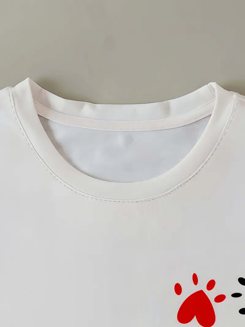 Heart Print T-shirt, Short Sleeve Crew Neck Casual Top For Summer & Spring, Women's Clothing