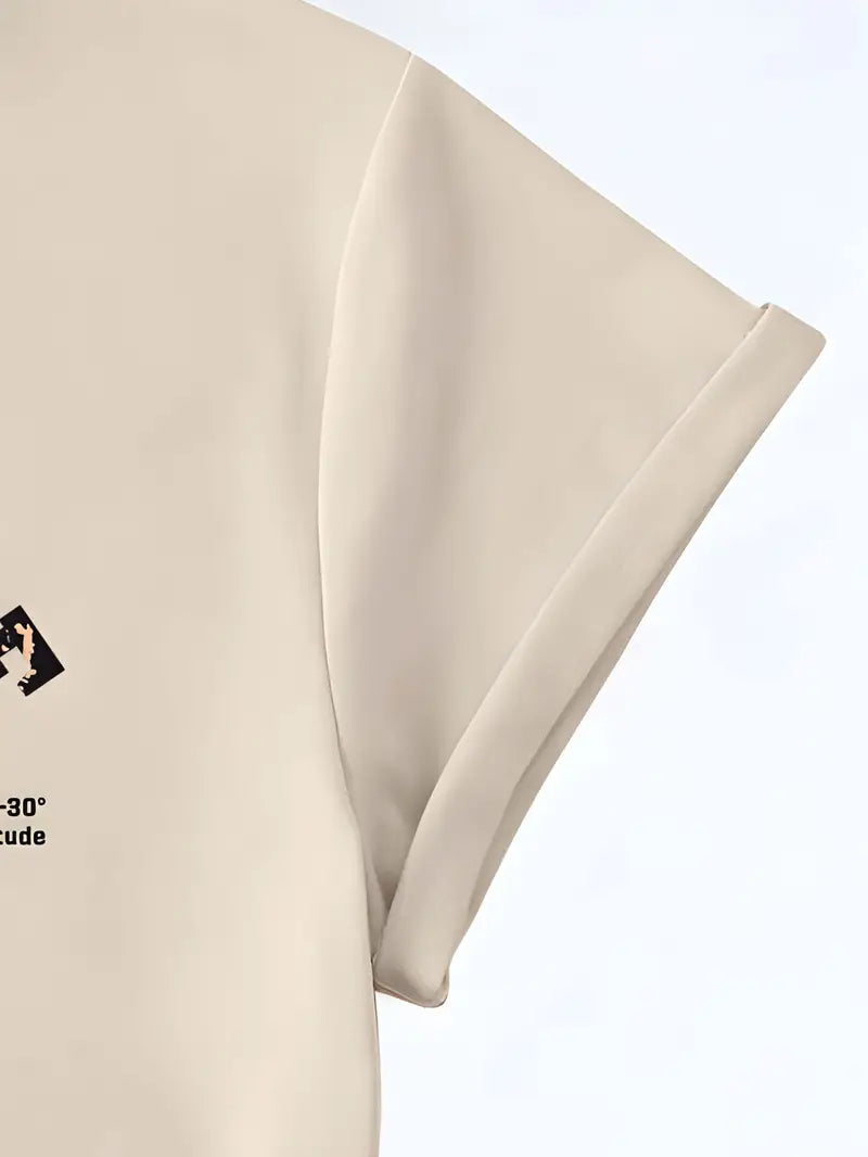Elk & Letter Print T-shirt, Short Sleeve Crew Neck Casual Top For Summer & Spring, Women's Clothing