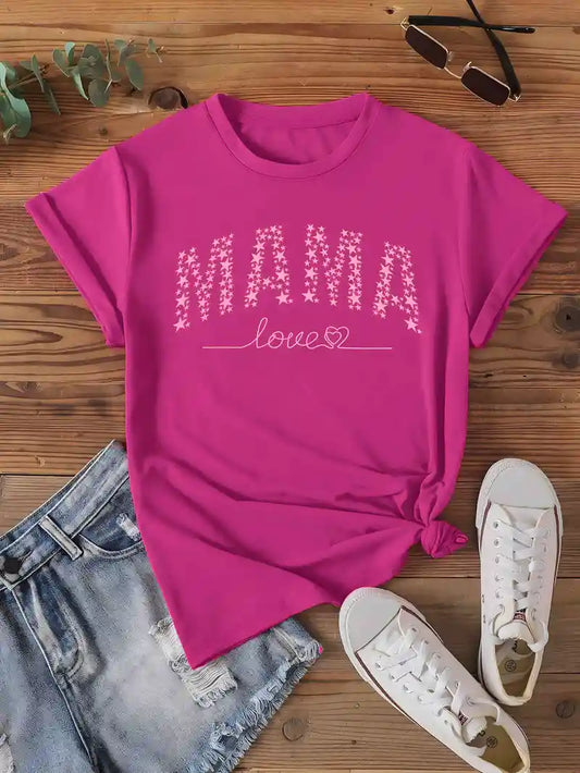 Mama Print T-shirt, Casual Crew Neck Short Sleeve Top For Spring & Summer, Women's Clothing